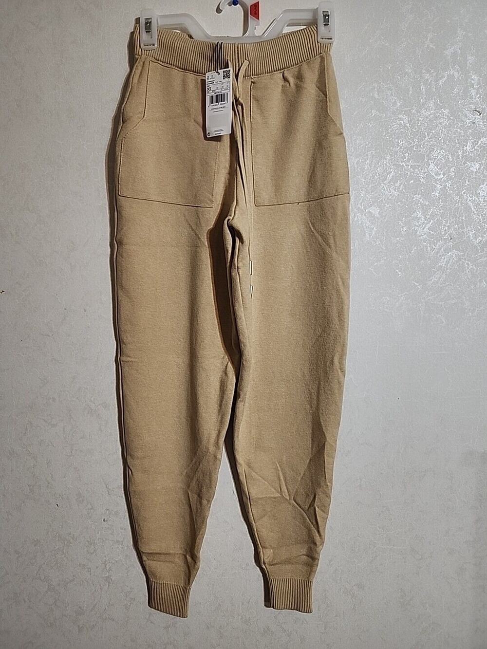 MNG Sweatpants Leggings Elastic Ankle XS Light Brown Pockets Drawstring